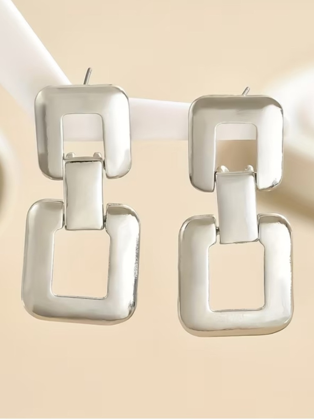 Modern Sculptural Silver Geometric Linked Dangle Earrings